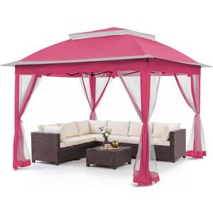 COOS BAY 11x11 Pop Up Gazebo with Mesh Netting, Instant Outdoor Canopy Tent, Water Resistant Shelter with UPF 50+ UV Protection, 121 Sq Ft Coverage, Dark Pink