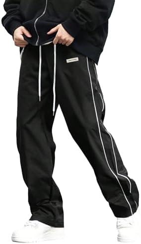 Verdusa Men's Track Pants Straight Leg Acitve Streetwear Elastic Waist Parachute Pants with Pockets S