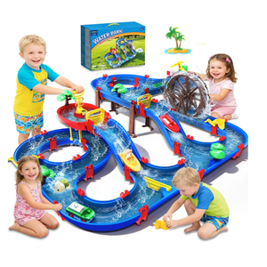TERRAMUS 2-Tier Kids Watermill Water Table Toys, 124PCS Water Park Playset with Pump, Waterwheel, Summer Outdoor Water Toys Waterways for Backyard,Lawn,Beach,Pool,Gifts for Boys Girls Toddlers 3-5 4-8