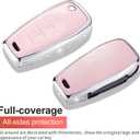 for Chevy Key Fob Cover with Keychain, Pink Genuine Leather Crystal Key Case Protection Shell Compatible with Chevrolet