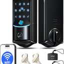 Veise VE027 Built-in Wi-Fi Smart Lock, Fingerprint Keyless Entry Front Door Lock, App Remote & Voice Control, No Hub Needed, Touchscreen Keypad Deadbolt, IP65 Waterproof, BHMA Grade 3, Matte Black