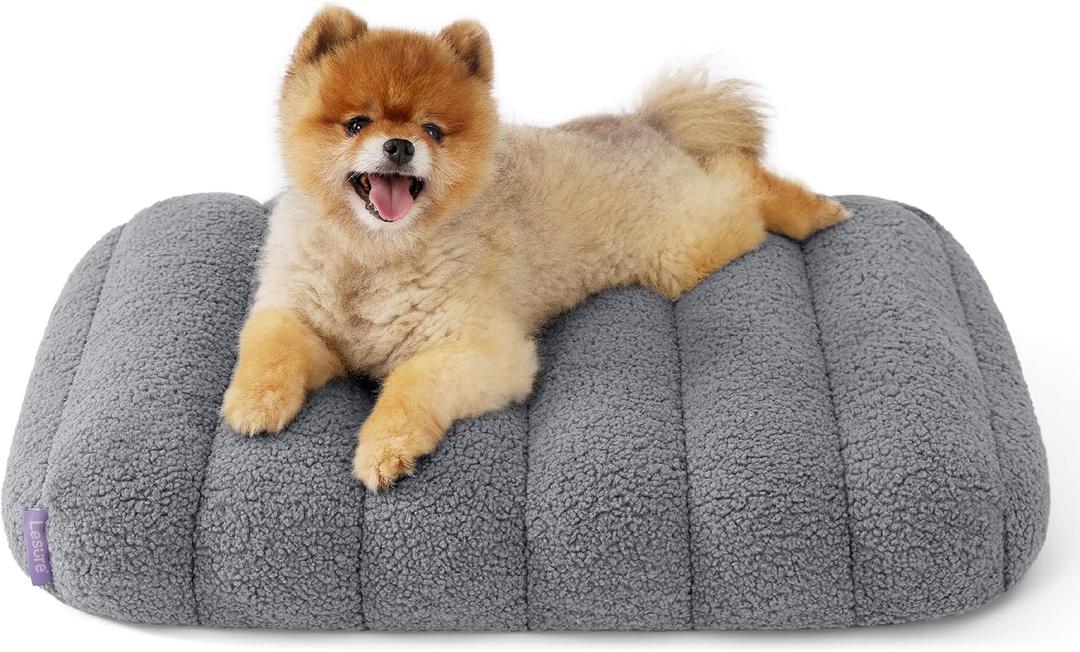 Lesure Cute Orthopedic Dog Bed for Small Dogs, Waterproof Chic Flat Pet Mat with Removable Washable Cover, Fuzzy Thick Egg Crate Foam Pet Mattress for Indoor Use (24" x 18", Grey)