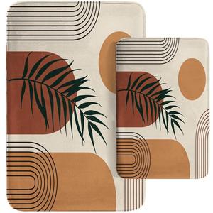 Britimes Boho Mid Century Bathroom Rug Mat Set of 2, Brown Abstract Minimalistic Arch Beige Washable Cover Floor Rug Carpets Floor Bath Mat Bathroom Decorations 16x24 and 20x32 Inches