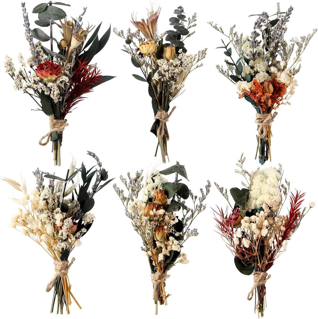 Fabbay 6 Pcs Mini Dried Flower Bouquets Boho Wedding Dried Flowers for Bridesmaid Proposal Mini Handmade Flowers Decor for Vase Crafts DIY Photo Decorations for Centerpieces Gift