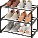 Small Stackable Shoe Rack,Narrow Kids Shoe Stand,Metal Shoe Storage Shelf for 6-8 Pairs of Shoes Entryway and Closet Hallway(3-Tier, Black)