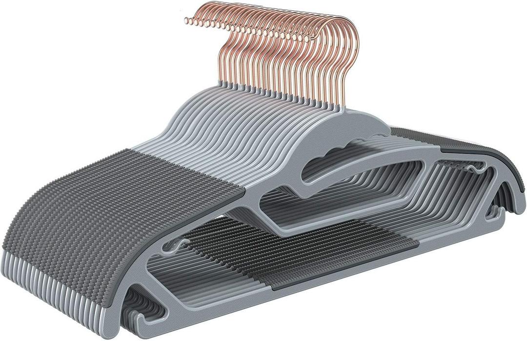 TIMMY Slim Plastic Hangers Non-Slip, 0.2in Ultra Thin Space Saving Closet Organizers, S-Shaped Design for Round Neck Shirts/Sweaters, Heavy Duty Hangers 50 Pack