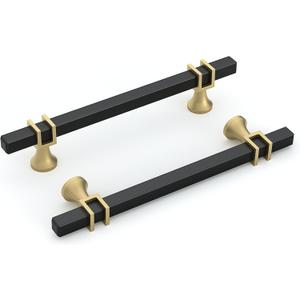 goldenwarm 10 Pack 5 Inch Black and Gold Cabinet Handles Square Drawer Pullls Hardware for Dresser Drawer (5in hole center)