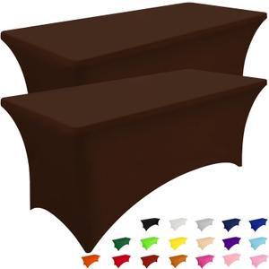 Smiry 2 Pack Spandex Table Cloth 5FT, Elastic Fitted Stretch Tablecloths, Washable and Wrinkle Free Rectangular Patio Table Cover for Outdoor, Wedding, Banquet & Parties (Coffee, 60Lx30Wx30H Inch)