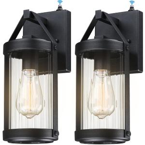 LONEDRUID 2 Pack Dusk to Dawn Sensor Outdoor Wall Sconce Lighting Black Exterior Porch Lantern Waterproof Outside Garage Light Fixtures Wall Mount for House Patio Entryway