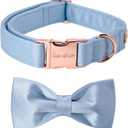 Unique style paws Dog Collar, Blue Silk Dog Collar with Bow, Soft Bowtie Adjustable Pet Collar Gift for Female or Male Small Dogs