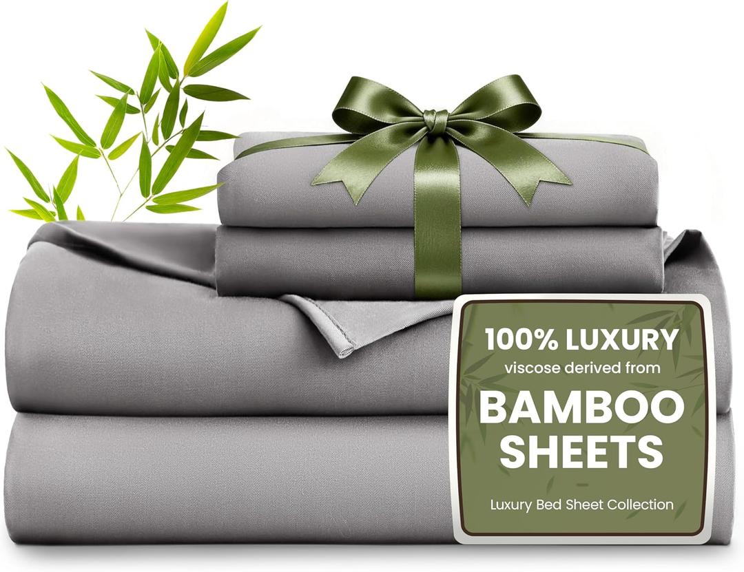 Love's cabin 3 Piece Twin XL Sheet Set, 100% Rayon Derived from Bamboo, Cooling & Breathable, Soft Silky Deep Pocket up to 16", Hotel Luxury Bedding for Hot Sleepers, Grey
