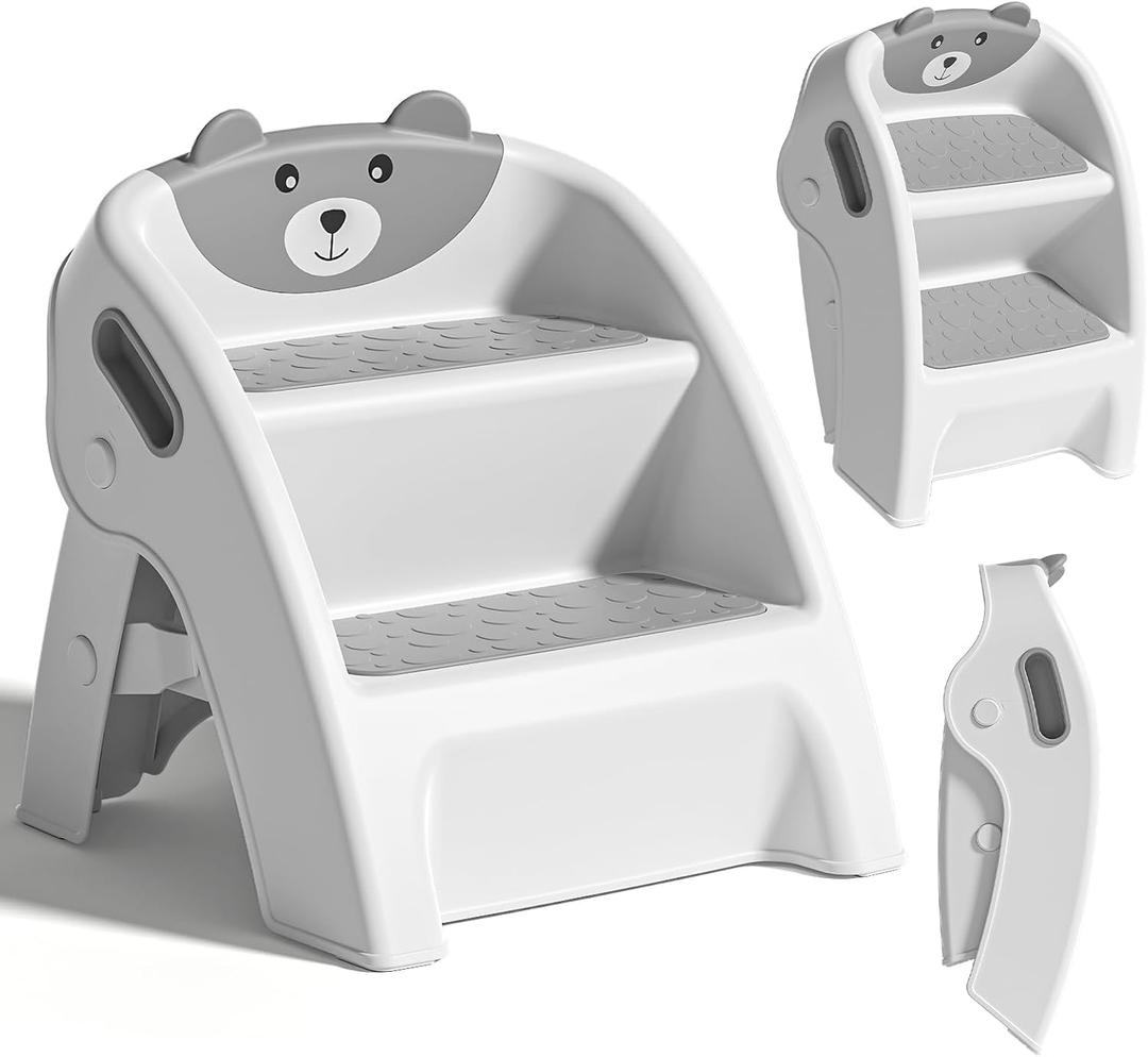 TPN Toddler Step Stool for Bathroom Sink and Potty Training Durable AntiSlip,AntiTip AFrame,10Second Assembly, 2Step Potty Stool with Wide Steps (Gray)