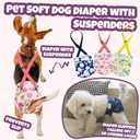 Pet Soft Dog Diapers Female with Suspenders, 3 Pack Reusable Female Dog Diapers for Heat, Dog Period Panties for Doggie in Cycle (Large, Flowers)