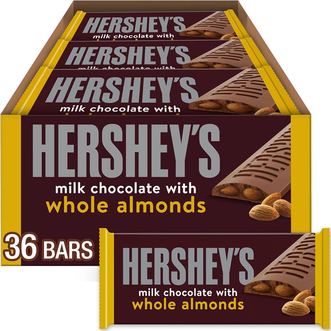 HERSHEY'S Milk Chocolate with Whole Almonds Candy Bars, 1.45 oz (36 Count)