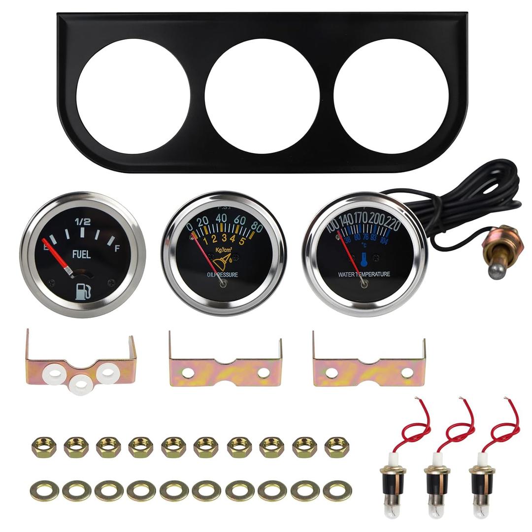 Triple Gauge Kit Water/Fuel/Oil 2'' 52mm DC 12V Mechanical Triple Gauge Set Car Meter Auto Gauge Water Temp Oil Pressure Meter Fuel Meter 3 in 1 Car Meter Auto Gauge Kit