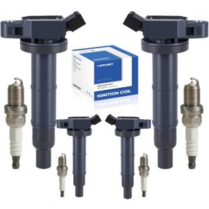 UF333 set of 4 Ignition Coil with Spark Plug for Toyota 2001 2002 2003 2004 2005 2006 2007 2008 2009 2010 RAV4 Camry Corolla Solara Highlander Matrix for Lexus HS250h 2.0L 2.4L9091902244 9091902266