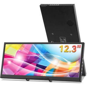 12.3 Inch Secondary Monitor, IPS Stretched Bar LCD Travel Display 1920 * 720 HDMI USBC, Mini Portable Monitor Metal Material for Laptop Computer Windows Aida64 GPU CPU RAM Monitoring,Built-in Speaker