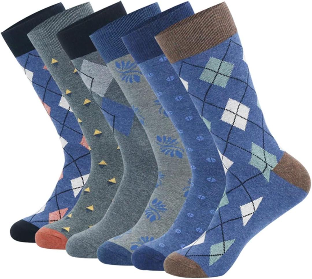HHX YONLEE Dress Socks 5/6/10 Pairs Crew Argyle Colorful Cotton Novelty Casual Happy Fun