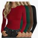 Neer 4 Pack Women's Long Sleeve Shirts Underscrub Crew Neck Slim Fit Undershirts Stretchy Casual Tight Tops S
