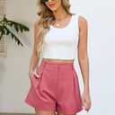 Allimy Womens Summer Box Pleats High Waisted Shorts Elastic Waist Lightweight Hidden Zip Shorts (Pink, S)