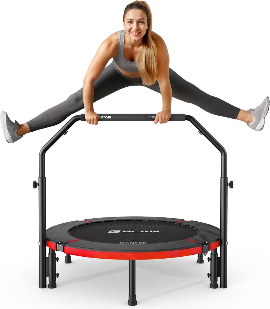 BCAN SP3 40"/48" Foldable Mini Trampoline, Rebounder Trampoline for Adults, U/T Adjustable Foam Handle, Exercise Rebounder for Adults Indoor/Garden Workout, Max Load 330lbs/440lbs-40T-Green