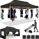 HOTEEL 10x20 Heavy Duty Pop Up Canopy Tent with Sidewalls, Commercial Outdoor Canopy Tents for Parties Event Wedding with Roller Bag, Waterproof & UV 50+, Upgraded Thickened Hexagonal Legs, Black