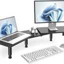 AX Waber Dual Monitor Riser, Adjustable Height Steel Leg Wooden Stand with Storage Space - Black