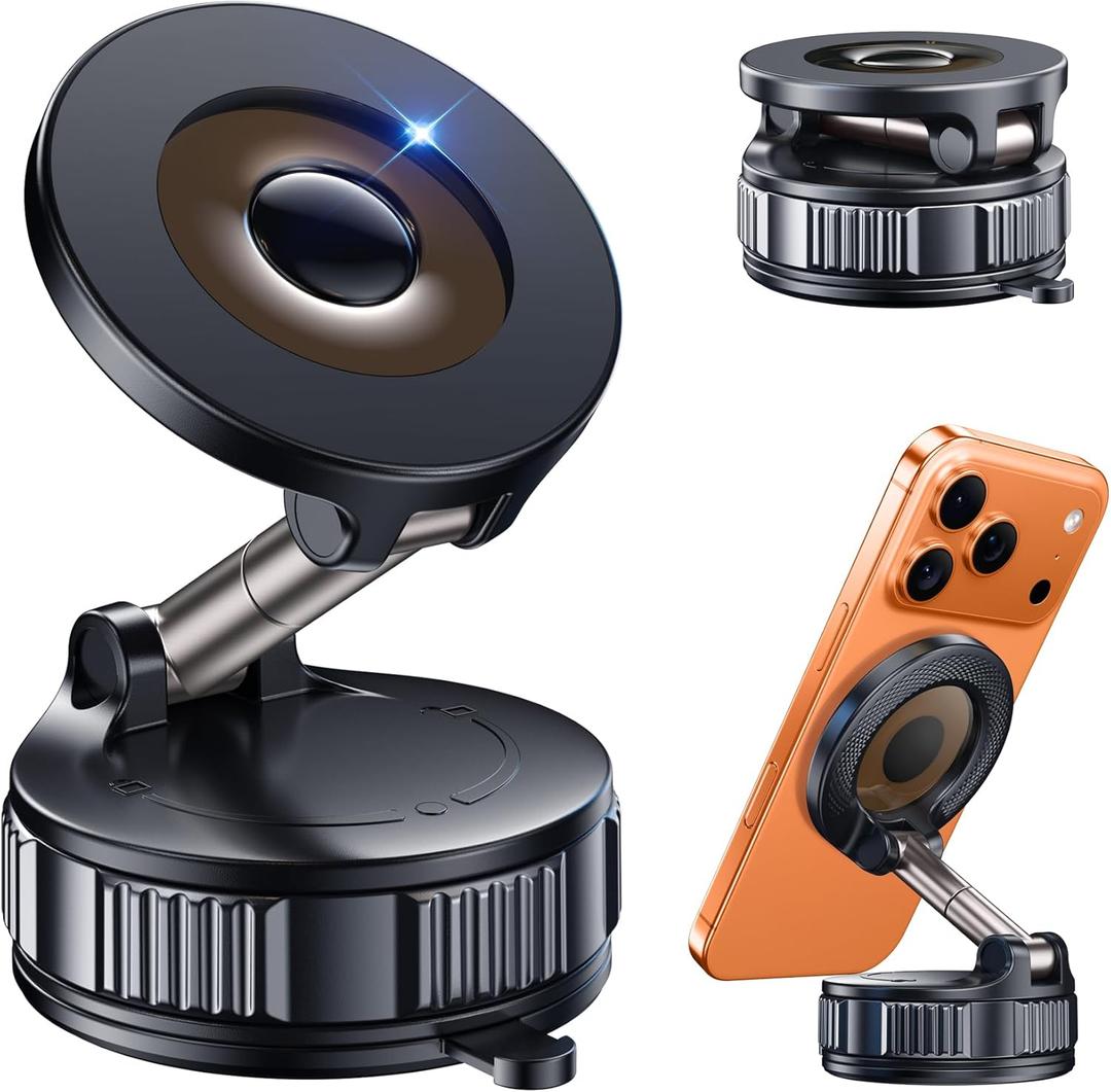 Car Phone Holder for Magsafe - Vacuum Magnetic Suction Phone Holder Mount with 360 Adjustable Stand Car Accessories for Car/Gym/Mirror/Smooth Surface ,Travel Essentials for iPhone 17/16/15/14/13/12