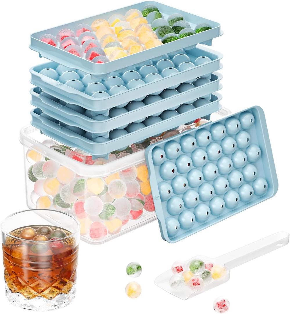 Optish 3 Pack Ice Trays for Freezer, 99 PCS Ice Cube Tray with Lid and Bin, Round Ice Cube Mold, Circle Ice Maker for Chilling Drinks (0.8 inch, Blue)