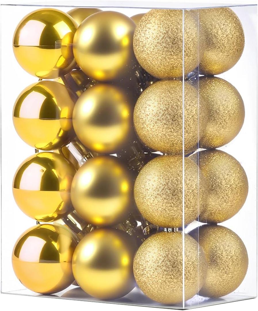 GOOTRADES Set of 24 Mini Shatterproof Christmas Balls Tree Ornaments Party Decoration, 3cm/1.1'' (Gold)