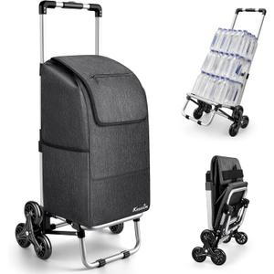 KEDSUM 2 in 1 Aluminum Alloy Stair Climbing Cart, 300LBS Grocery Cart on Wheels, Foldable Shopping Carts with Waterproof Oxford Black Bag for Groceries, Lightweight & Durable Aluminum Frame