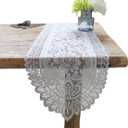 Tinsow 2 Pack Cotton Crochet Lace Rectangular Table Runner Dresser Scarf Doilies (White Style, 13" X 44")