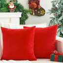 GriNeed Pack of 2 Christmas Red Pillow Covers 22x22 Inch Decorative Throw Pillow Cover, Velvet Pillowcases for Couch Sofa Bed, Home Boho Decor, Modern Soft Cushion Covers