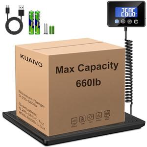 KUAIVO Shipping Scale, 660lbs Heavy Duty Digital Luggage Scale for Packages, 0.35oz High Accurate Postage Scale for Small Business, Warehouse, Home Use, Battery & Charging Cable Include