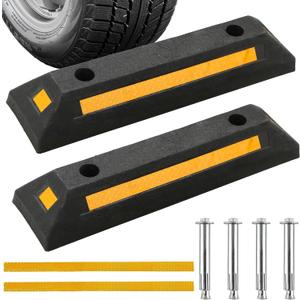 Rubber Parking Curb, Garage Floor Stops 2 Pack, Heavy Duty Wheel Stop Stoppers Vehicle Parking Guide Block with Yellow Reflective Stripes for Car, Truck, RV, Trailer, and Garage