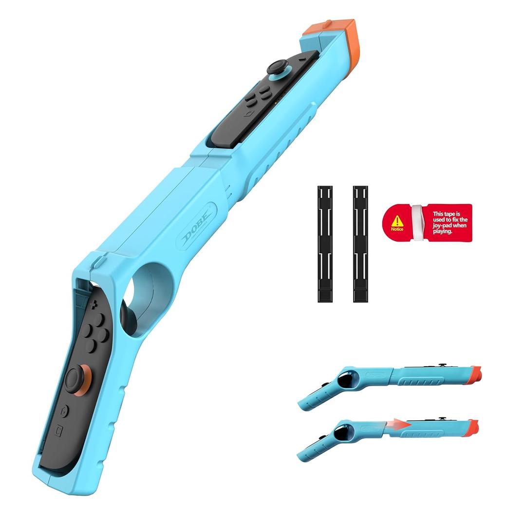 INITMMO Shooting Game Gun Controller for Nintendo Switch 1/2/OLED Joy Cons, Scalable Gun Hand Grip for Sniper Elite, Hunting Simulator, Wolfenstein 2,Splatoon,Big Buck Hunter&Other Hunting Games- Blue