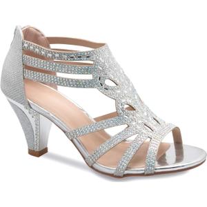 Olivia K Women's Open Toe Strappy Rhinestone Dress Sandal Low Heel Wedding Shoes White Glitter - adorable, comfortable (7.5)