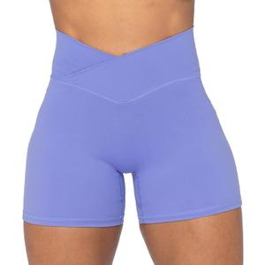 Sunzel Crossover Biker Shorts for Women, No Front Seam V High Waist Yoga Workout Gym Shorts with Tummy Control (Small, Periwinkle)