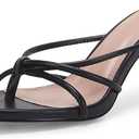 LAICIGO Womens Square Open Toe Flip Flops Stiletto Heels Strappy Thong Slide on Slingback Mules Sandals (7, Black)