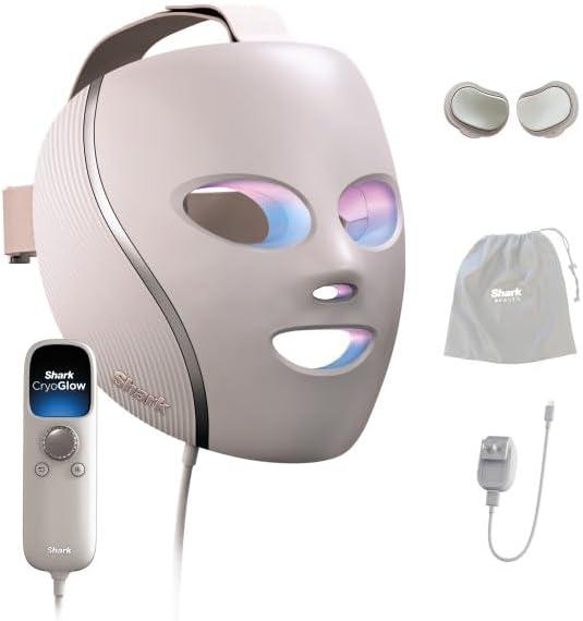 Shark CryoGlow LED Face Mask with Under-Eye Cooling, Anti-Ageing & Blemish Repair, Red & Blue LED, Infrared Light Therapy, USB-C, Remote Control, Storage Bag, Adjustable Straps, Rose Glow, FW312PK