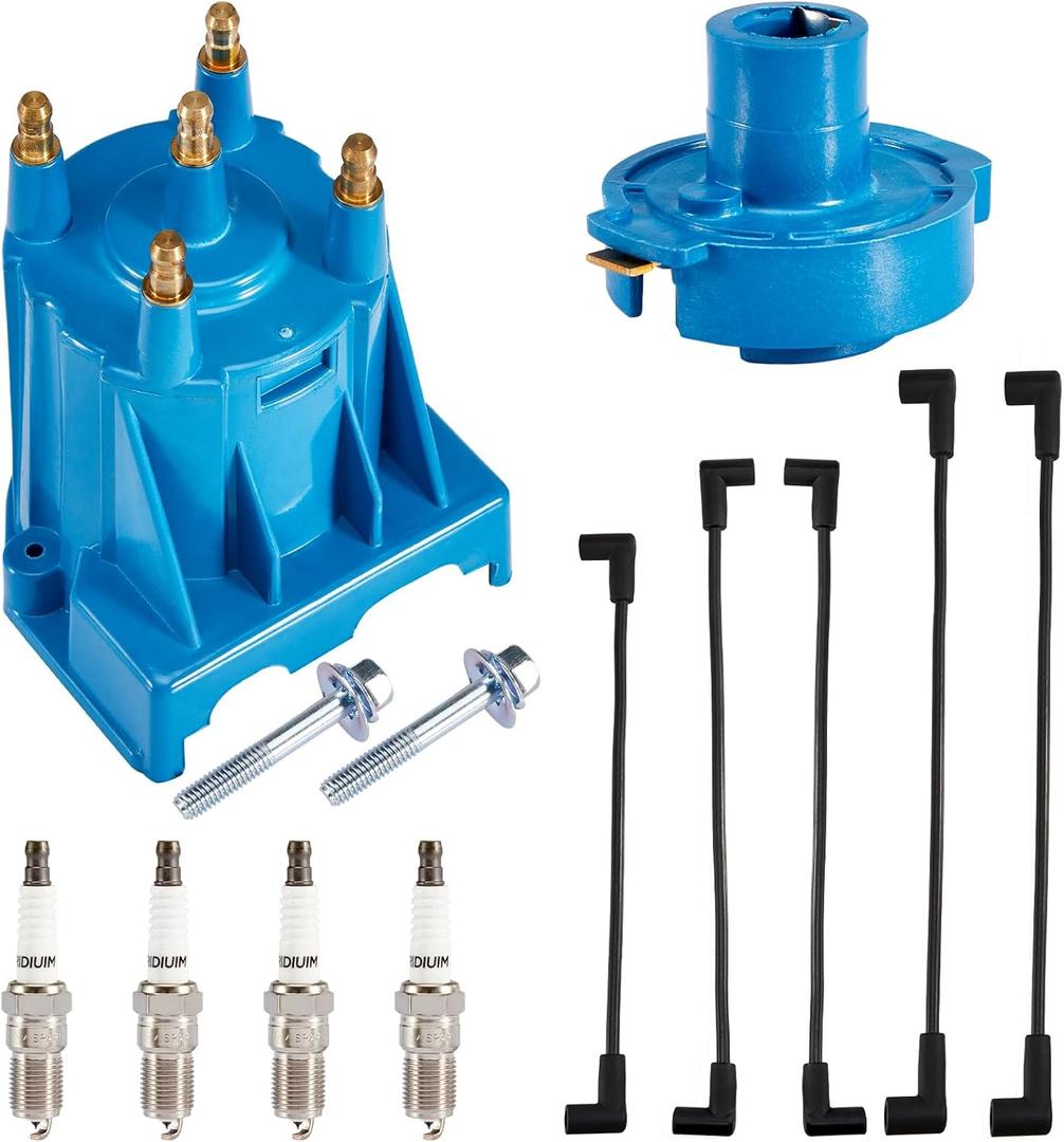Tune Up Kit Distributor Cap, Rotor, 4X Spark Plugs, 5X Spark Plug Wires Compatible with 3.0L 4cyl Mer-Cruiser Engines Made by General Motors with Delco EST Ignition Systems, #811635Q2 816761Q14