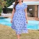 Keluummi Plus Size Summer Party Midi Dresses for Curvy Women, A Line Short Sleeves Chiffon Floral Formal Dresses(20 Plus, 01 - Light Blue Floral) (Blue)