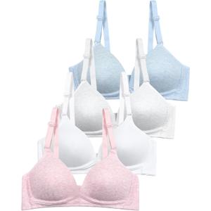 SALIA GIRL Soft Padded Bras for Girls & Teens 12-14, No Wires Cotton Developed Training Bras (32, Grey/White/Blue/Pink)