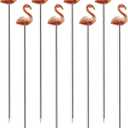 OGGI Flamingo Metal Cocktail Picks Stick 7 pcs - Martini Picks, Reusable Rose Gold Metal Cocktail Skewers, Martini Sticks for Olives, Appetizers, Tiki, Luau, 4.5" / 11.5cm
