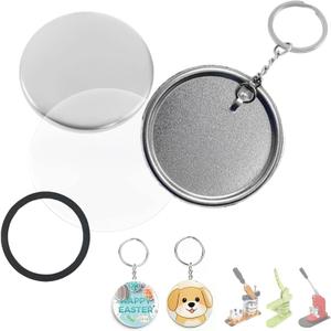 200 PCS 58mm/2.25 inch Button Maker Keychains Supplies, Metal Badge Sets with Metal Shell Back Cover, Transparent Film and Chain Head