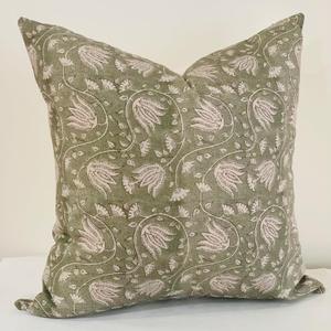 Sage Green Floral Pillow Covers 18x18 - Vintage Block Print Pillow Covers Farmhouse Decorative Couch Pillows for Sofa, Living Room, Neutral Botanical Accent Cushion Covers (sage Green)