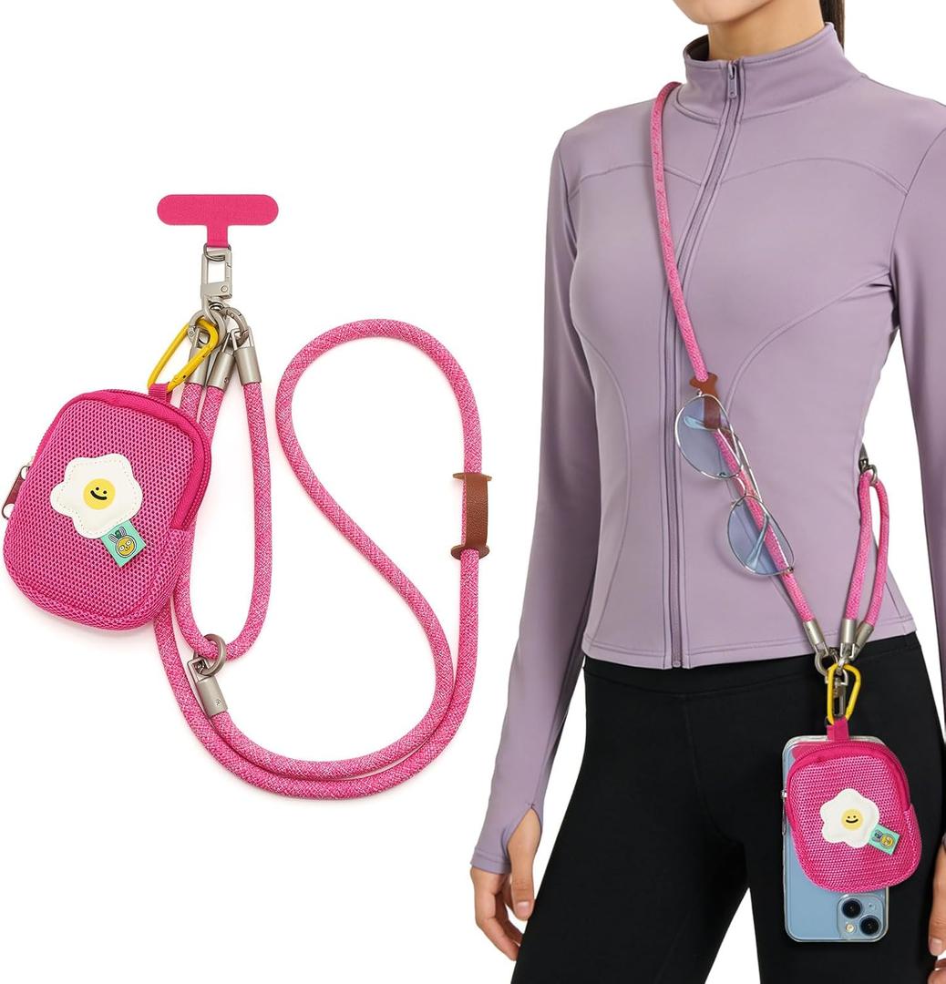 WOZEAH Cell Phone Lanyard Crossbody with Mini Pouch for Women,Detachable Phone Strap for Cellphone Case with Tether Tab