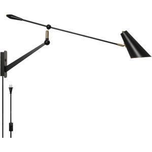 Adjustable Swing Arm Wall Sconce - 360 Rotation & Dual Power Modes (Plug-in/Hardwired), Vintage Industrial Wall Mounted Light with Matte Black Finish, E26 Bulb Compatible for Living Room & Bedroom