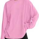Trendy Queen Womens Oversized Long Sleeve T Shirts 2025 Basic Crewneck Tee Fall Tops Casual Workout Y2K Clothes (Small, Pink)