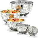 5 Pack Stainless Steel Mixing Bowls Set, Hammered Silver Finish, Nesting Design Metal Salad Bowls Set, 1.6-4.9 QT Capacity, Dishwasher Safe for Cooking, Serving, Food Containers Meal Prep Kit, No Lid